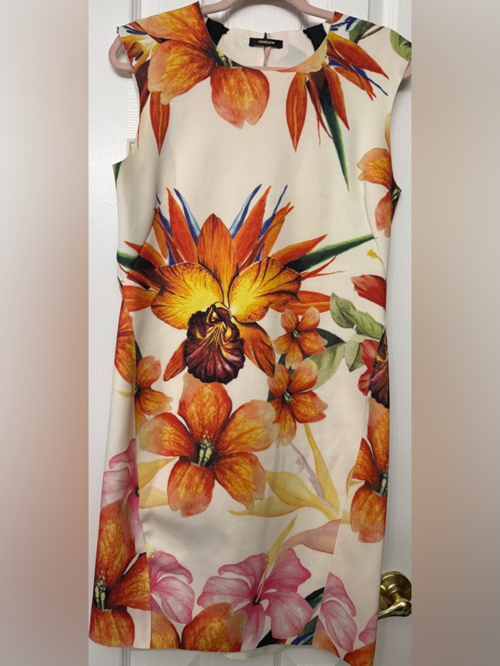 Cream Dress with Orange & Pink Blooms, no tag for size.Believe it’s a large.
